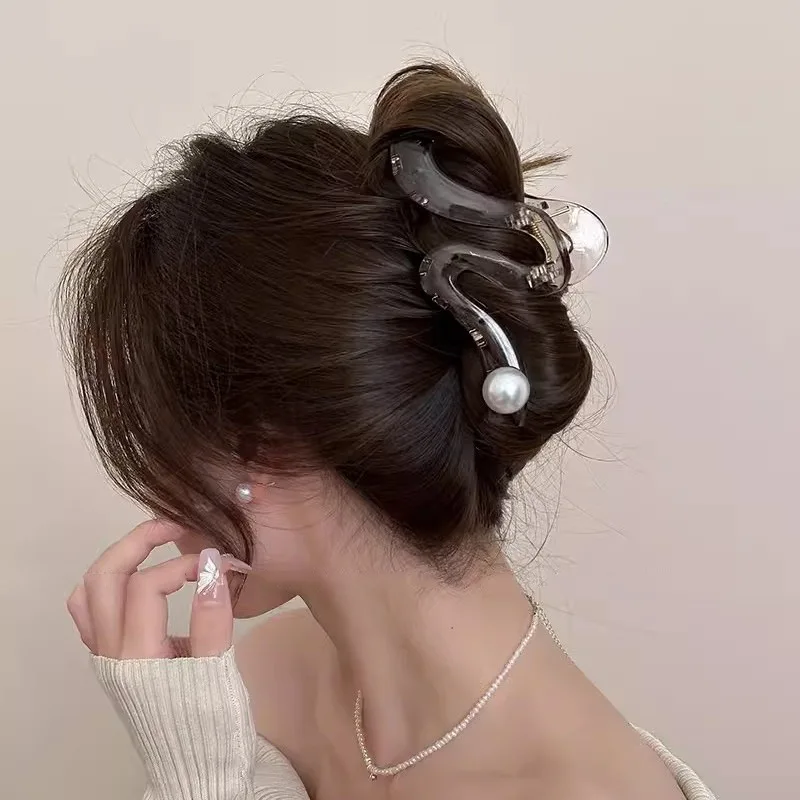 Pinzas para el pelo con perlas onduladas para mujer, horquilla acrílica, pinza para el pelo, accesorios para el cabello, sombreros elegantes para niñas, 4 colores, 13cm