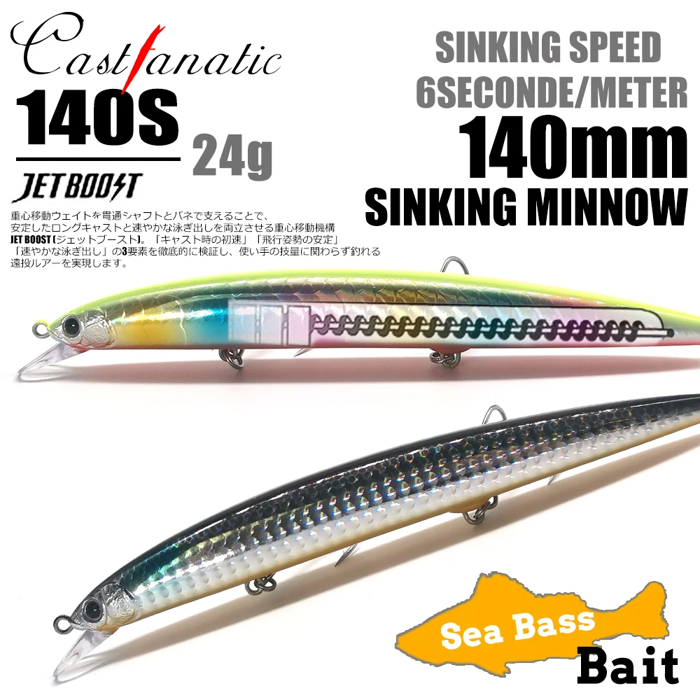 Castfanatic-Afundando Minnow Lure para Pike, Acessórios Isca de Pesca Artificial, Peso Tungstênio, Mar Hard Wobblers, Big, AS140s, 24g