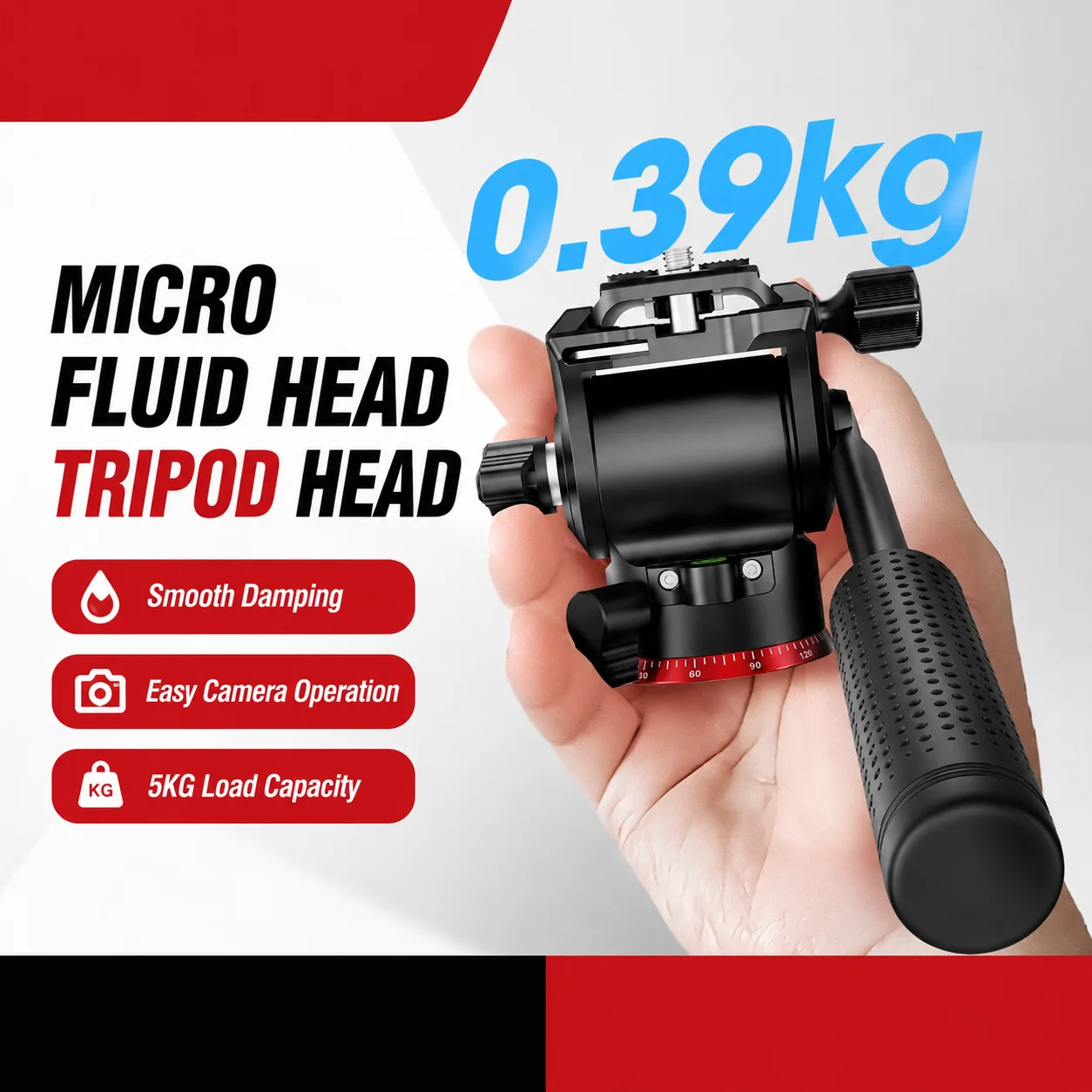 Portable Fluid Video Head Metal Camera Handle Grip Pan Tilt Tripod Head for DSLR Phone Vertical Shooting