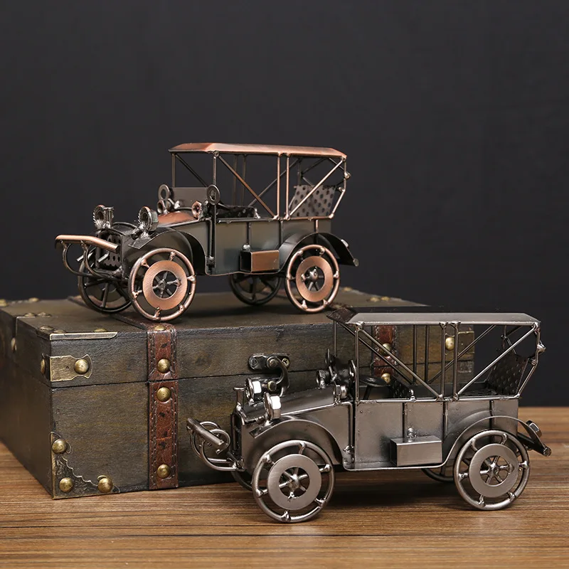 Handmade Silvery Grey or Red Bronze Old Car Restore Car Figurine Retro Model Metal Vintage Car Vehicle Model Boy Gift Home Decor