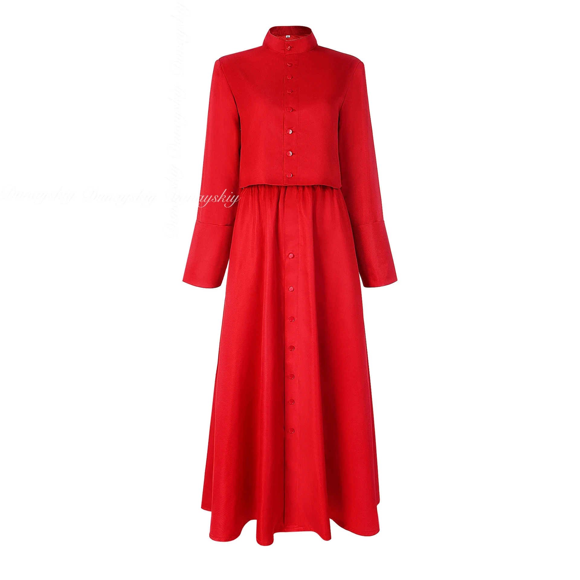 할로윈 여성 무대 코스프레 의상, 스커트 셔츠 포함 사제 코스프레 빨간색 목사 의상 세트