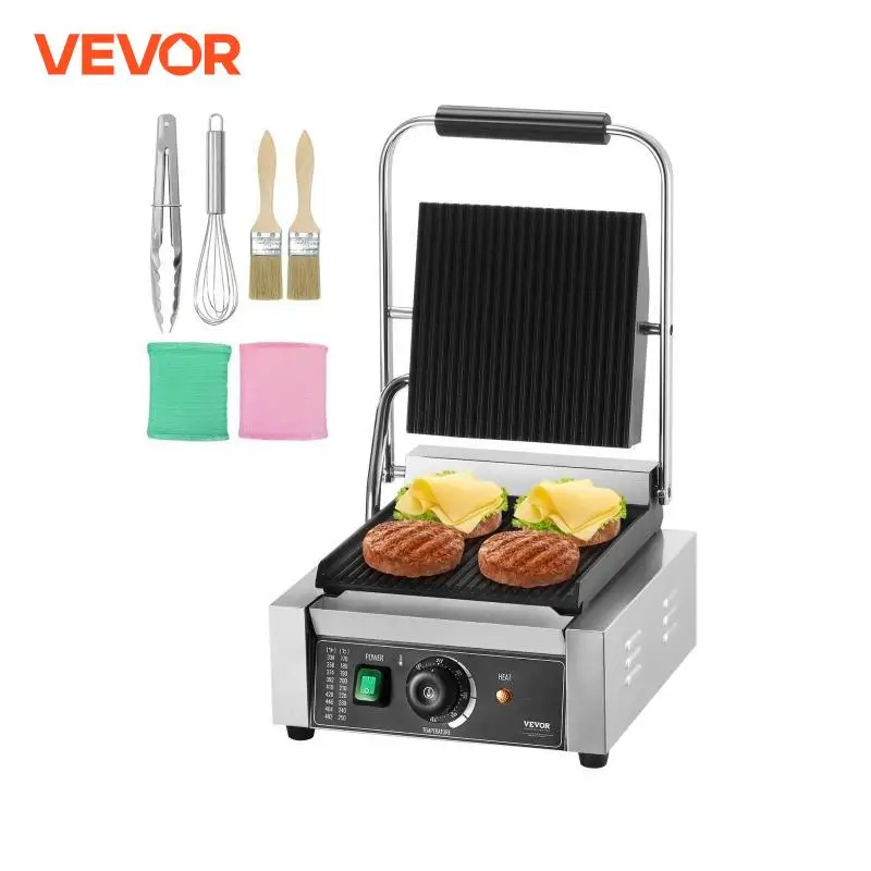 VEVOR Grill Électrique 1800 W, Presse à Panini Commercial en Inox, Appareil à Sandwich avec Contrôle