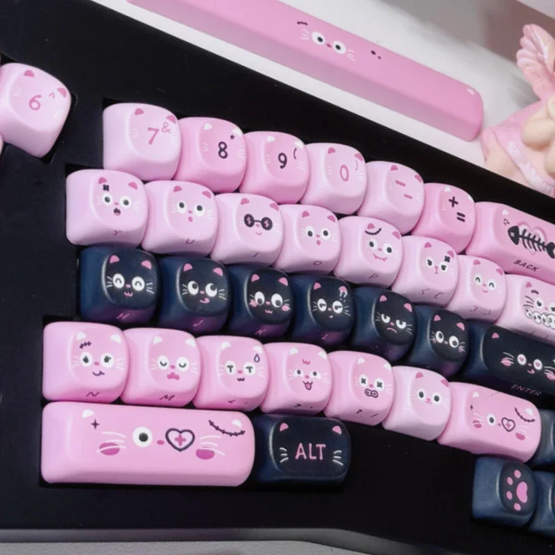 Sugar Heart Kitten Theme Keycaps Set PBT Sublimation ROA Profile Keycaps for Mechanical Keyboard Custom Cute Pink Keyboard Caps