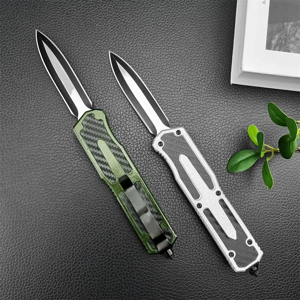 Outdoor Tactical Pocket Knife 440C Blade Zinc Alloy+Carbon Fiber Handle with Pocket Clip Fruit Knife Flipper Knife Camping Tool