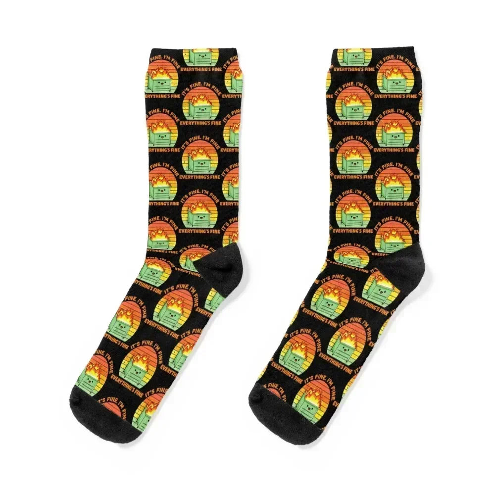 

Gift It_s Fine I_m Fine Everything Is Fine Retro Dumpster Fire Socks Crossfit winter funny sock Run Socks Men's Women's