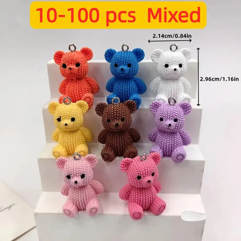 10-100pcs Lovely Resin 3D Bear Charms for Jewelry Making Findings Kawaii Animals Charm Pendants Diy Earrings Keychain