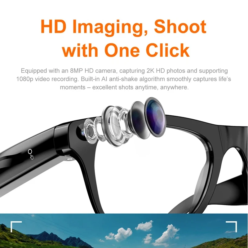 Lenovo Upgrade 800W HD Smart AI Record Glasses Shooting Camera Photo Video Voice Call Translation Bluetooth Motorcycle Glasses