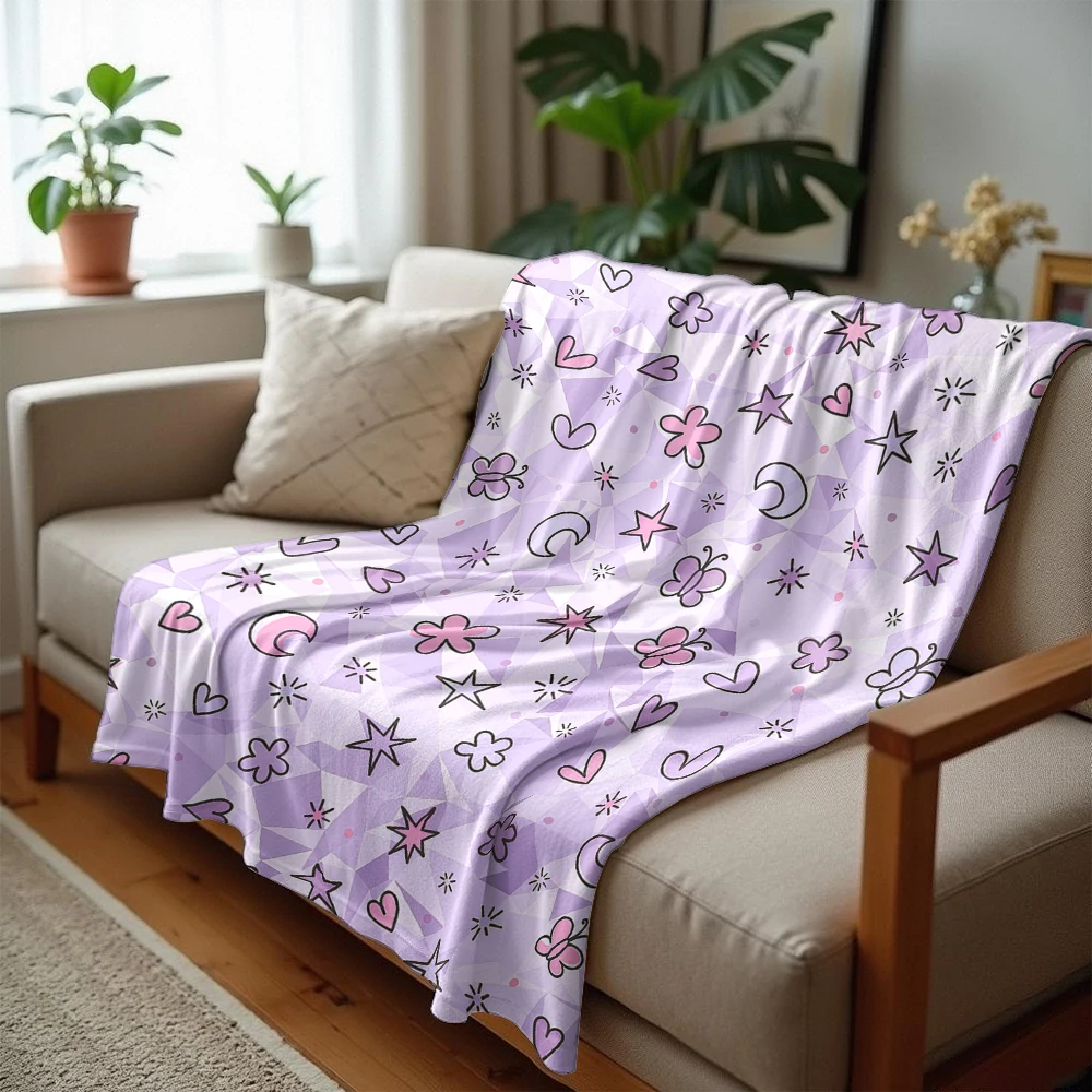 Lilac Cute Icons Ultra Soft Sherpa Fleece Blanket Fluffy Warm Halloween Cozy Throw for Sofa Couch Bedroom Gift All season