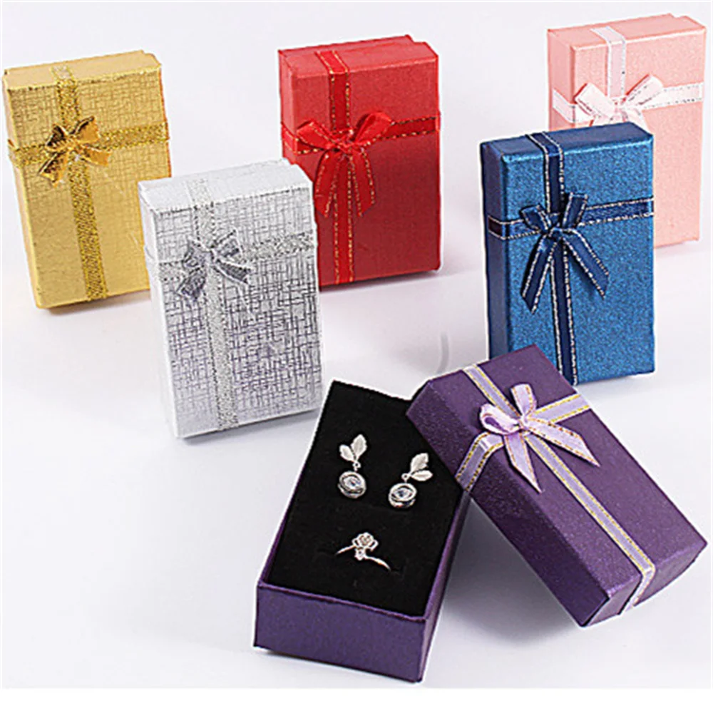 

Bow Ribbon Jewelry Box Gift Packaging Ring Earrings Necklace Bracelet Storage Box Cardboard Jewelry Organizer Display Paper Case