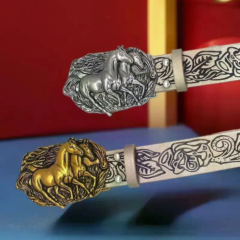 Double Horse Retro Metal Belt Buckle Western Cowboy Rope Buckle Accessory Unisex Smooth Buckle