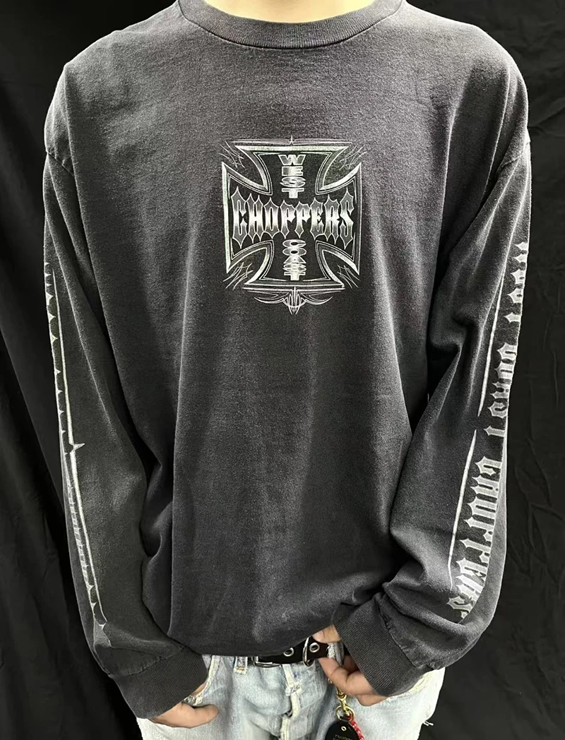 

Винтажная футболка с длинными рукавами West Coast Choppers 2026SS «Железный крест», мужские и женские свободные повседневные топы