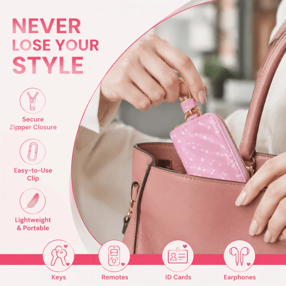 Durable Polka Dot Key Pouch Metal Clasp Pu Leather Zipper Key Protection Cover Compact Water Resistant Small Wallet