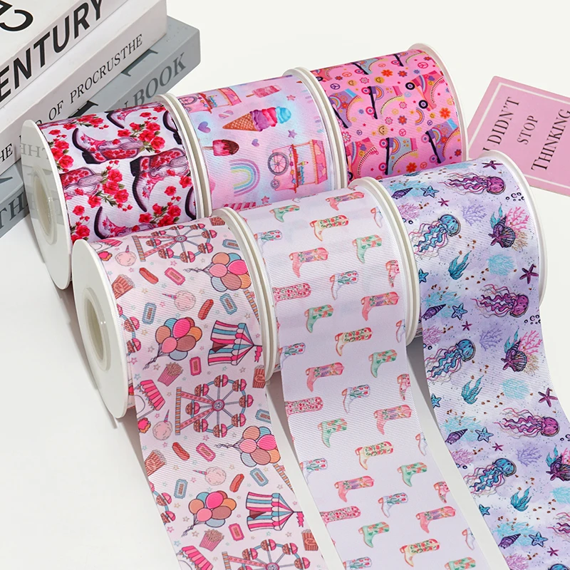 Cinta de grogrén satinada con estampado de dibujos animados para manualidades, accesorios de costura, 5 yardas 82874