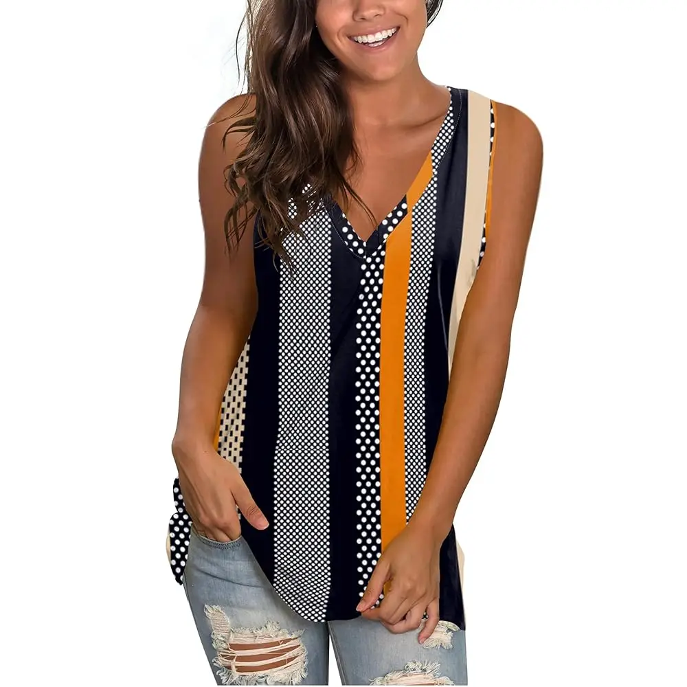 

Женские летние майки SAMPEEL: базовые топы с V-образным вырезом, без рукавов, с разрезами по бокам