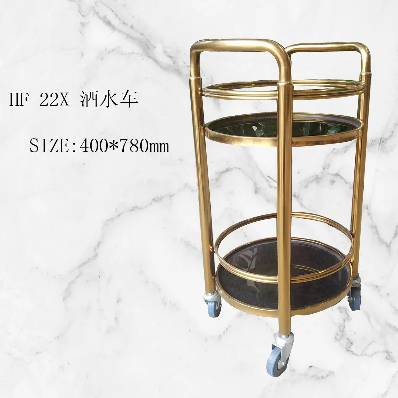 Specializing in the production of stainless steel titanium and other hotel supplies, double-layer round wine truck glass surface