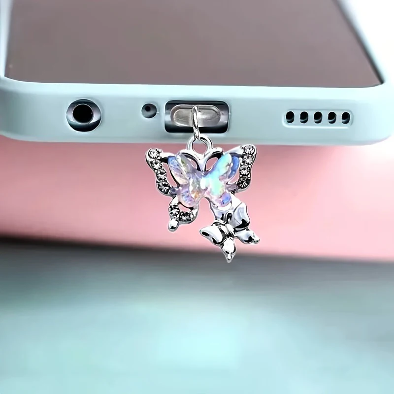 1PC New Butterfly With Artificial Diamonds Accessory Decoration For Phone Type-c Port Mobile Phone Dust Plug Pendant