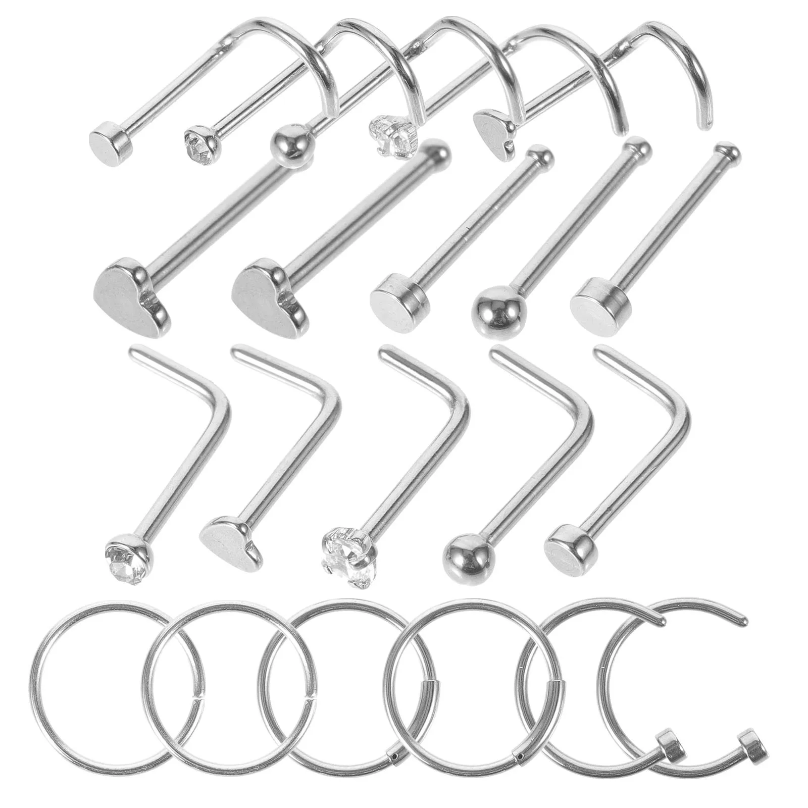 21 قطعة مجموعة حلقات الأنف من الفولاذ المقاوم للصدأ حلقات الأنف للنساء مجوهرات ثقب الجسم تصميم فريد من نوعه ثقب الموضة