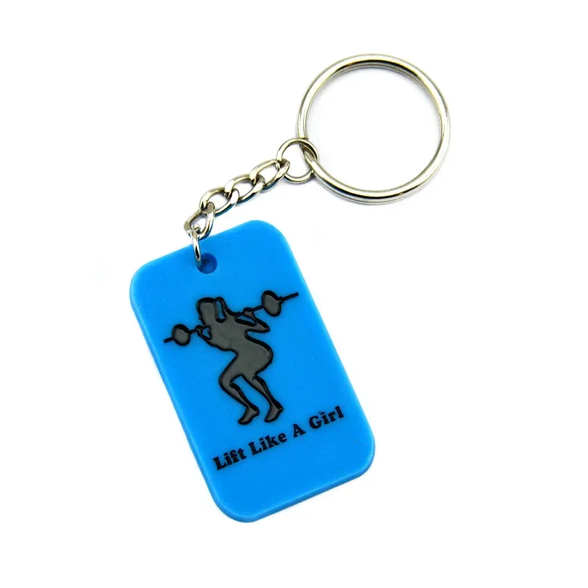 25 Pcs Lift Like A Girl Silicone Dog Tag Keychain Motivational Logo Key Ring Blue