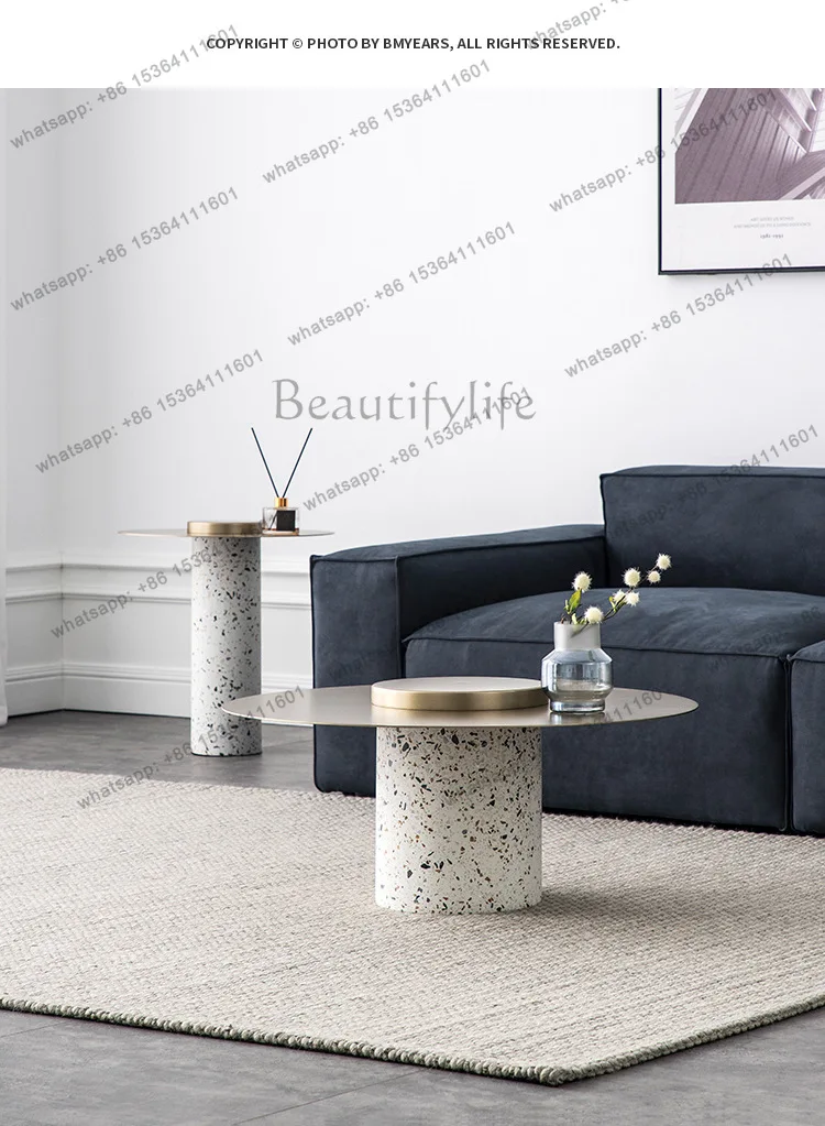 Simple round coffee table tall and short combination terrazzo metal art creative designer