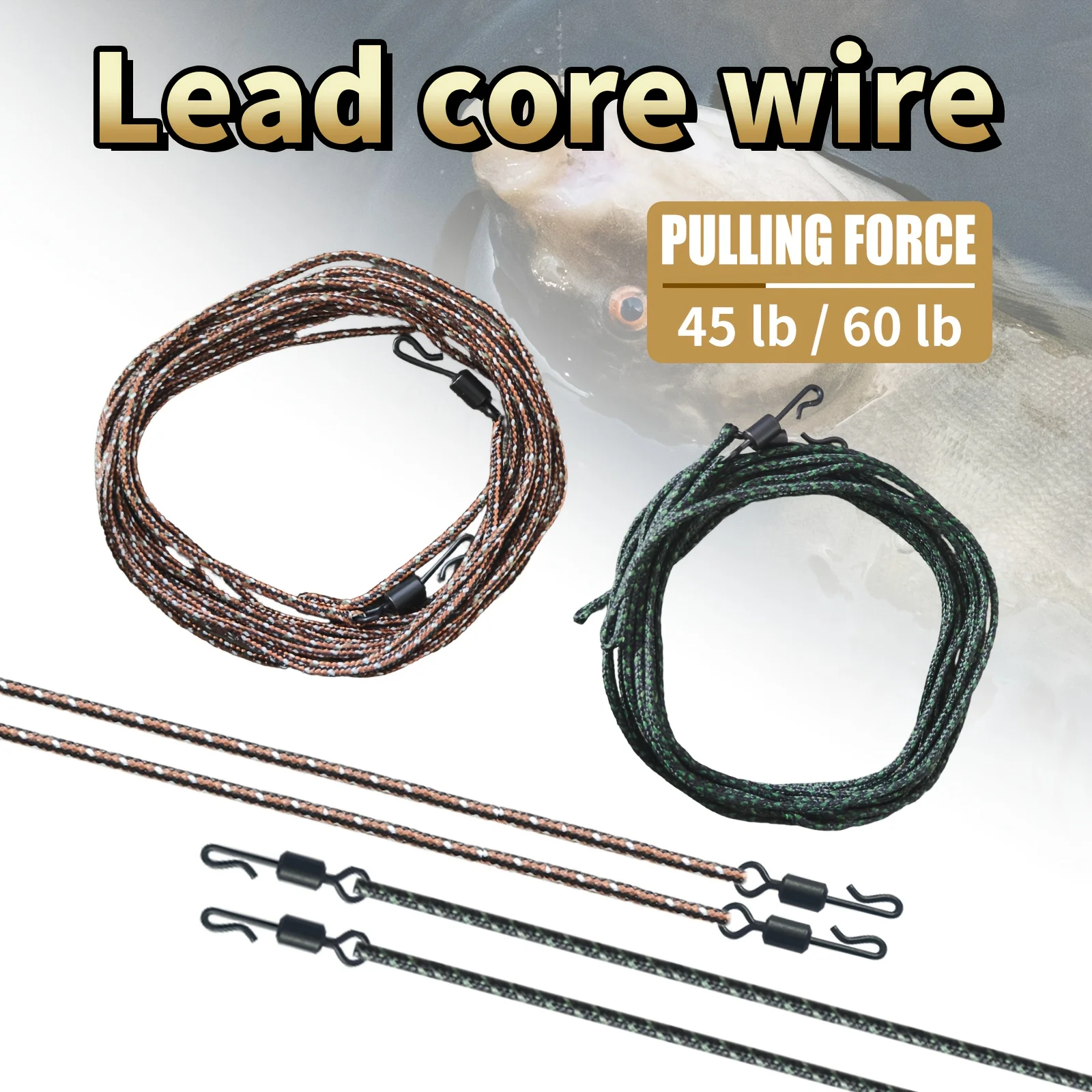 5, 10 ou 15 Pièces Ligne de pêche Leadcore 100CM Anti-emmêlement avec émerillon haute résistance pour la pêche à la carpe et au poisson-chat 20.41KG