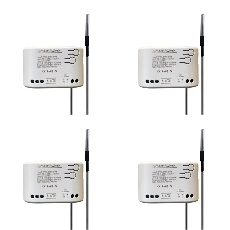 Y43A-4X Tuya Smart Life Wifi Switch Relay Temperature Monitoring Thermostat Sensor Passive Dry Contact Relay AC 85-250V