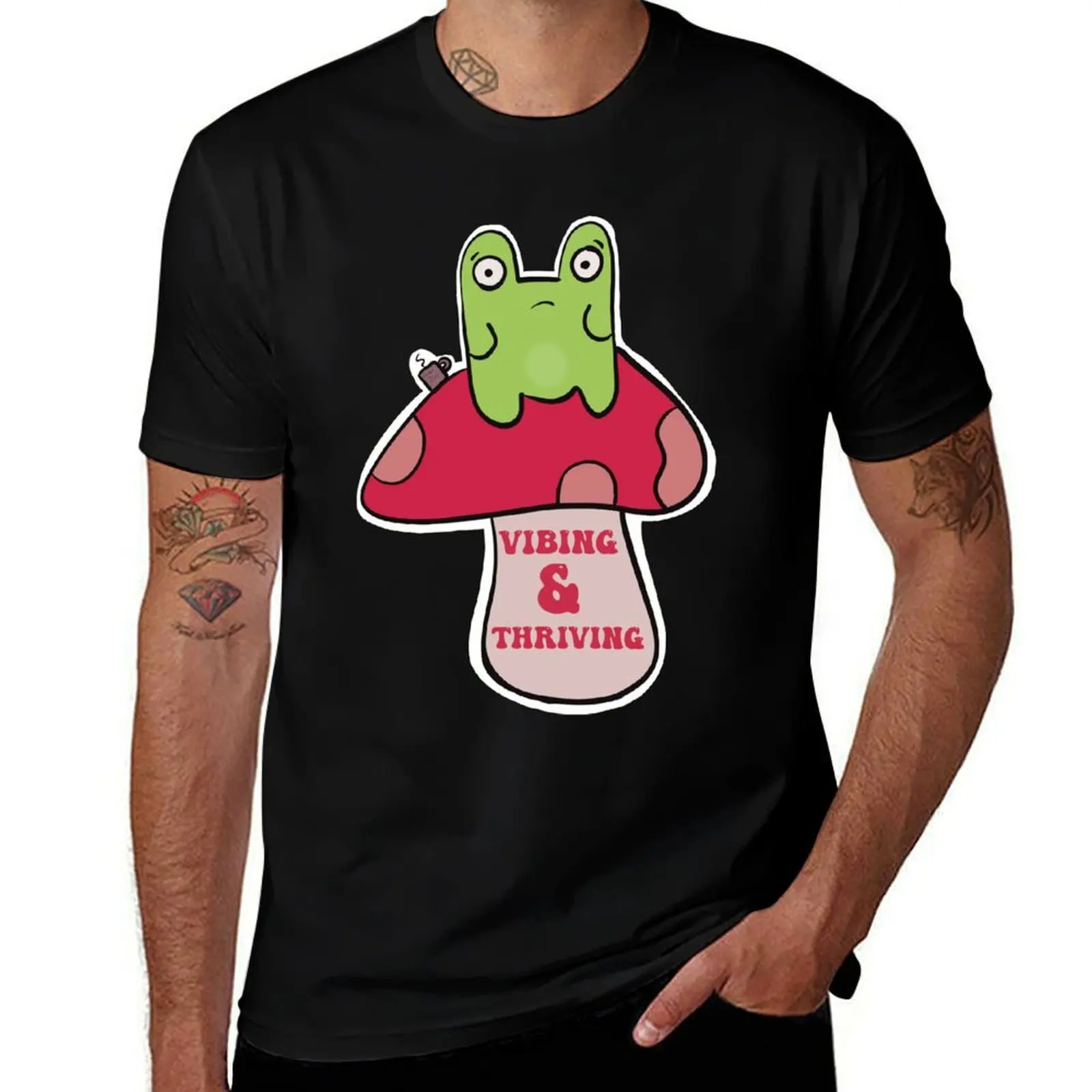 T-shirt Vibing and Thriving Frog avec motif café, vêtements de sport, t-shirt respirant à manches courtes