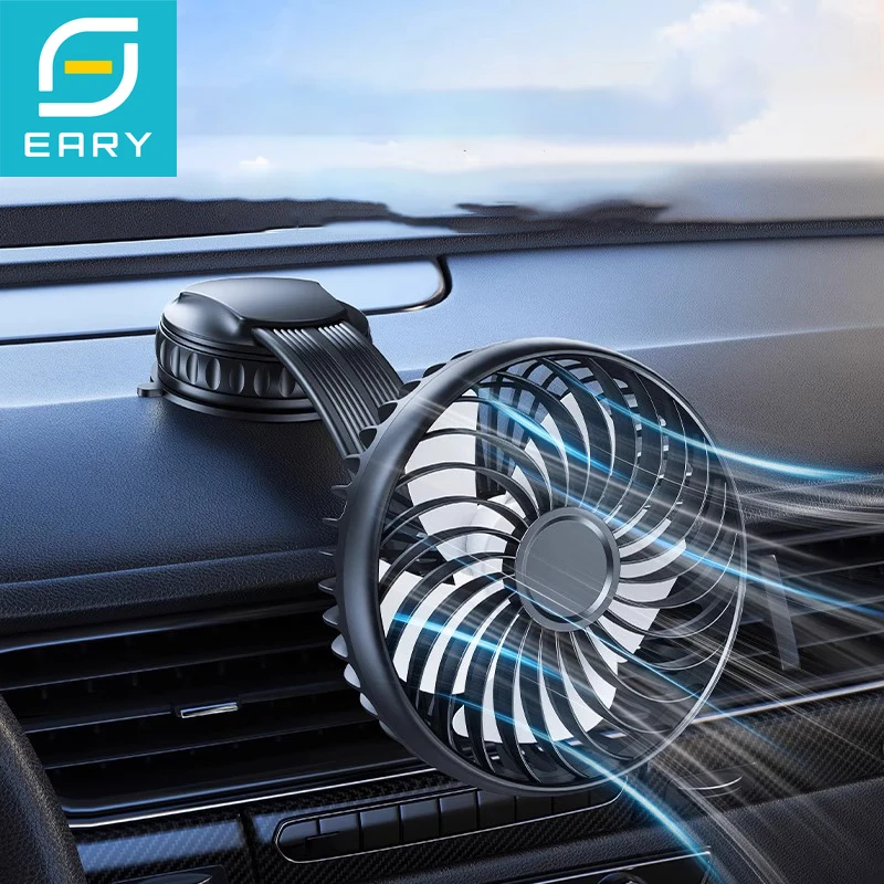 

Eary Car Fan Mount for Dashboard Strongest Suction Cup Fan 360° Rotatable Hose Arm Adjustable 3 Speed Wind Powerful Airflow Fans
