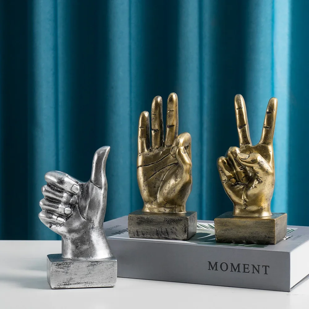 Creativity Vintage Desktop Crafts Sculptur Gesture Finger Model Coffee Decoration Shop Home Art Resin Victory Decor Sculptures