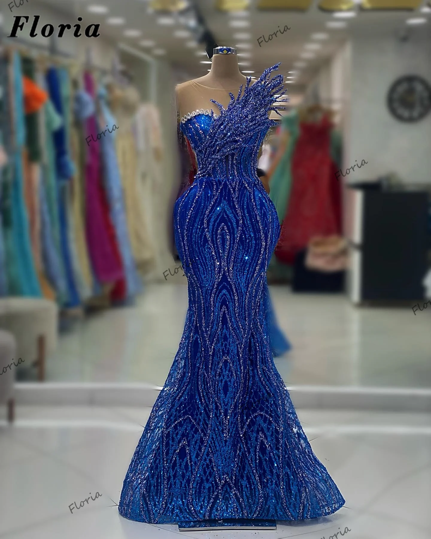 Haute Coutures Royal Blue Mermaid Evening Gowns For Wedding Party 2023 Arabic Beading Crystals Prom Dresses Women Cocktail Dress