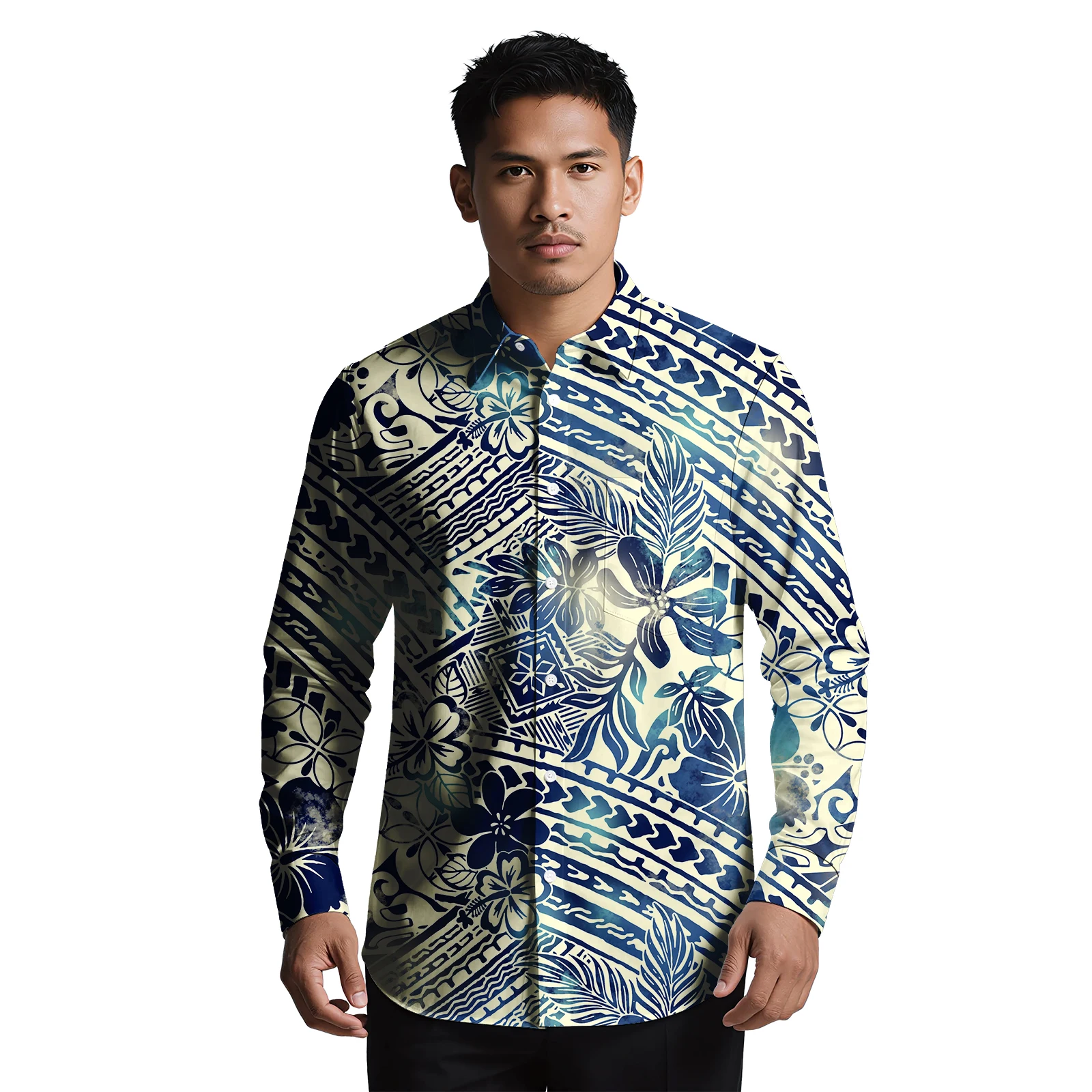 Men's Shirts High Quality Custom Samoan Pocket Top for Men's Polynesian Casual Clothing Men Maxi Sleeve Island Hawaiian Shirts