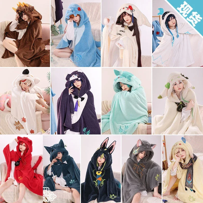 Genshin Impact Cosplay Cloak Blanket Zhongli Hutao Kaeya Wanderer Hoodie Cape Warm Fleece Pajamas Unisex Homewear Sleepwear