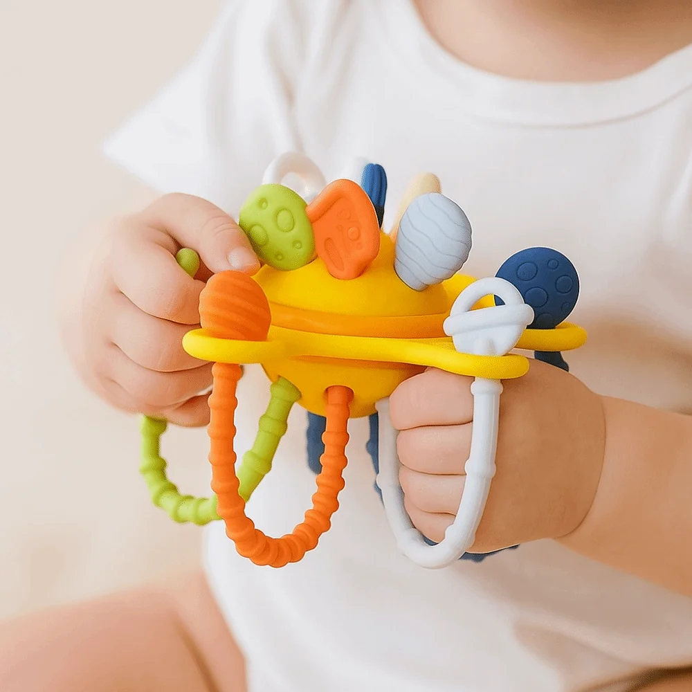 PP bebê sensorial montessori brinquedos agarrar bola de silicone macio puxar corda brinquedo aprendizagem precoce potável infantilmastigável mordedores brinquedos