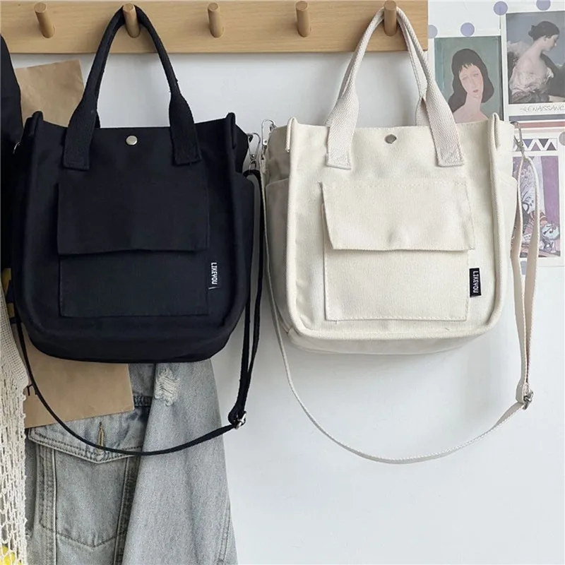 Large-capacity Canvas Bag Female 2024 New Contrast Retro Portable Tote Bag Commuting One-shoulder Messenger Bag In Class