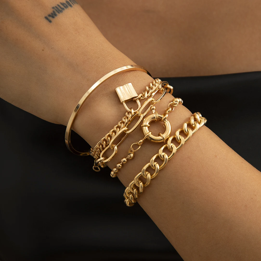 Juego de Pulseras de cadena de diamantes de imitación de Metal pesado Punk para mujeres, brazaletes de cristal ajustables, joyería de mano, regalo Steampunk para hombres