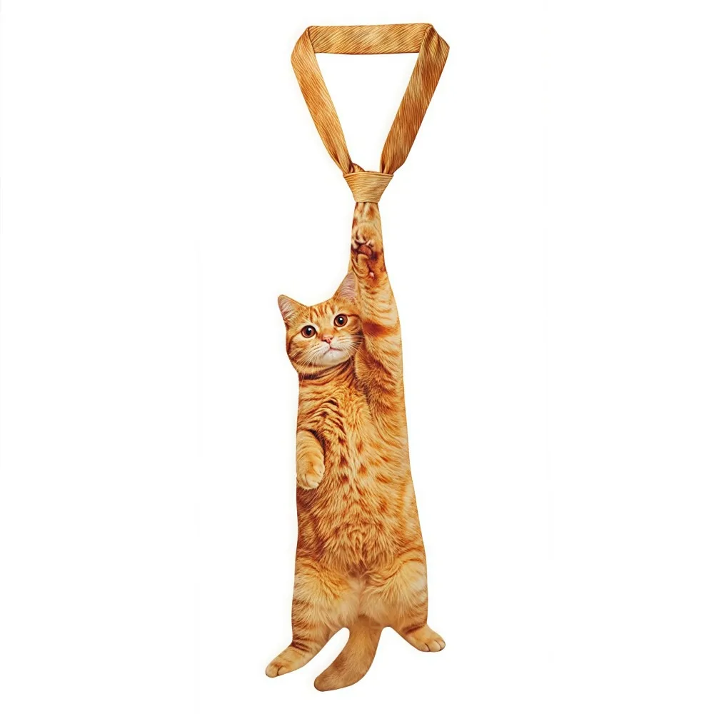 3d-猫猫型ユニセックスネクタイアニマル柄リアルな子猫ネクタイノベルティサテン生地クリエイティブネクタイパーティー結婚式用