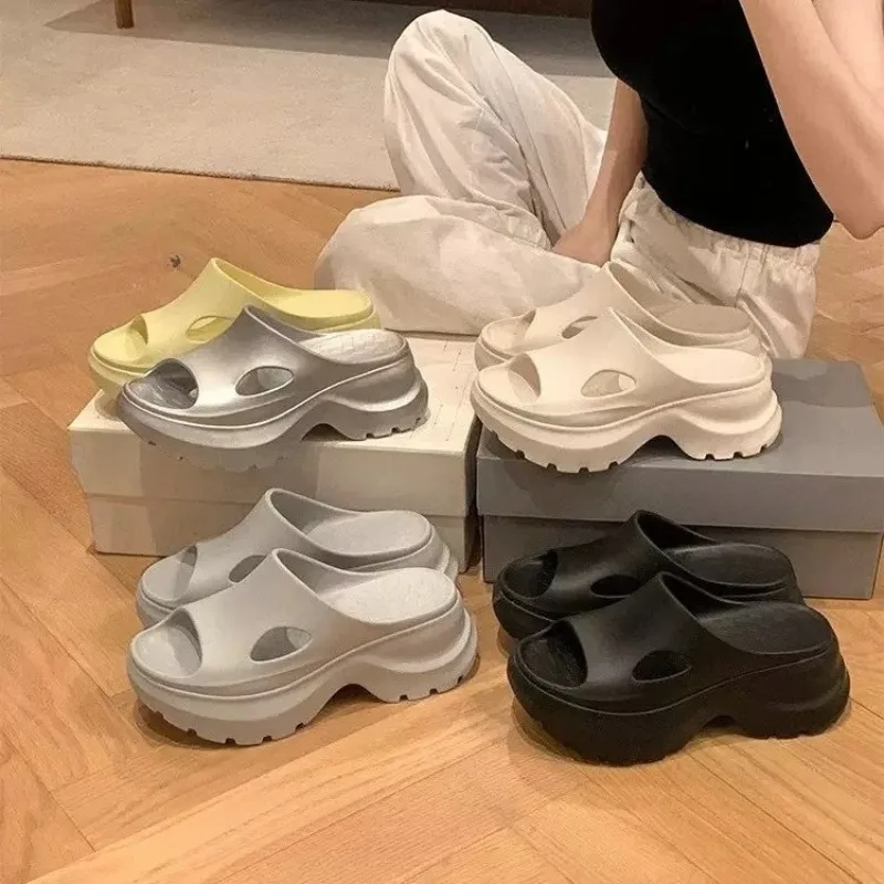

Fashion Eva Thick Platform Slippers Women 2026 Summer Height Increase Wedges Sandals Woman Thick Sole Non Slip Beach Sandles