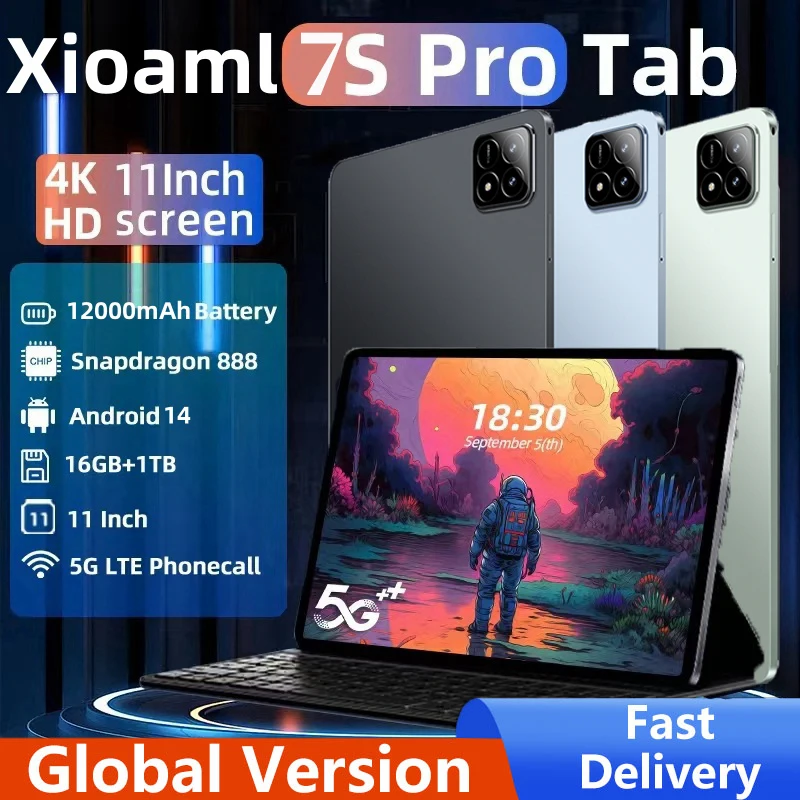 2025 Pad 7S Pro Tablet Android 14 11inch HD 4K Global Version Tablet PC 16GB+1T 20000mAh GPS 5G Dual SIM Bluetooth WiFi Tablets