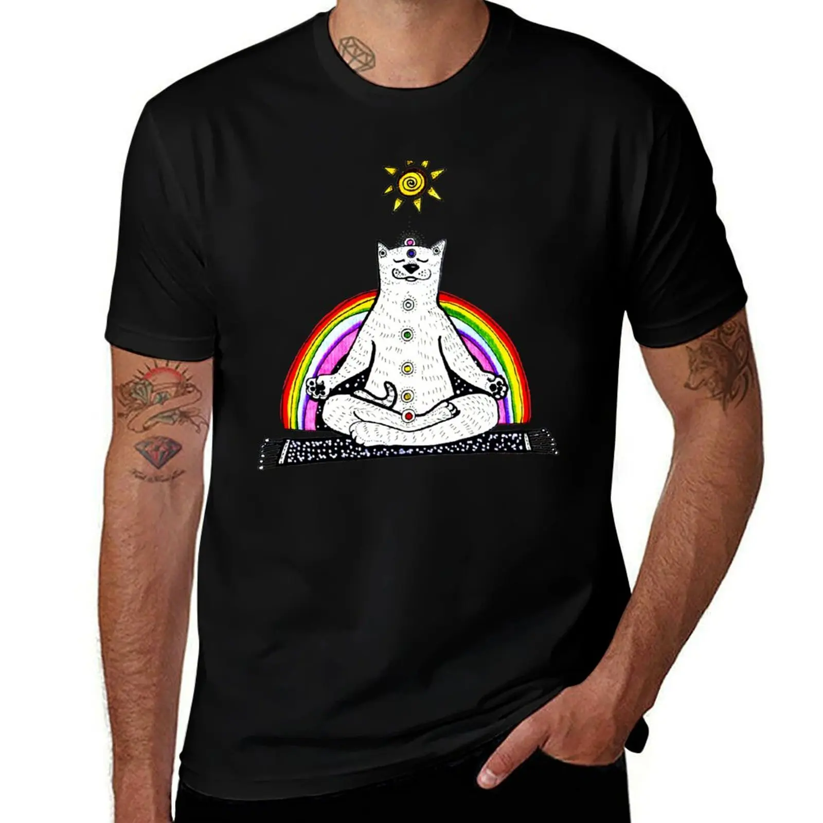 

Meditating Cat - The Rainbow Warrior T-Shirt Everyday Wear Basic Short Sleeve Top