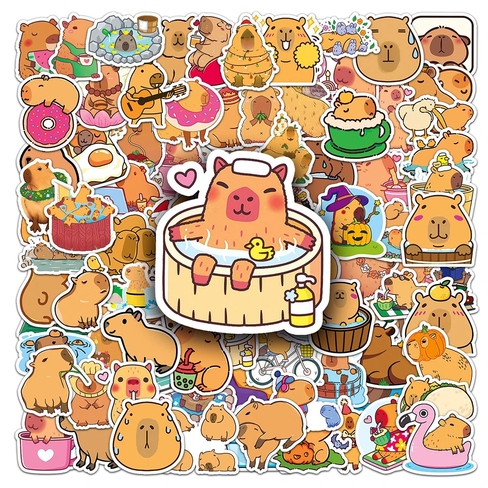 10/30/50/100pcs Cute Cartoon Capybara Stickers Graffiti Animal Decoration Decal DIY Notebook Phone Laptop Waterproof Decals Pack