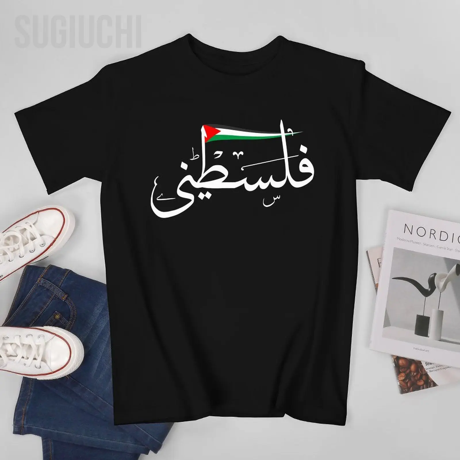 Unisex Men Palestine Palestine in Arabic Gaza Palestine Flag Tshirt Tees T Shirts Women Boys 100% Cotton T-Shirt