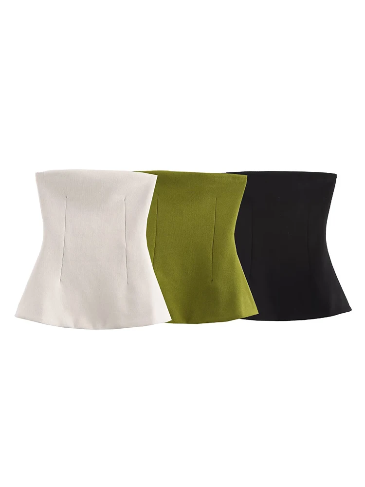 

ZAJIA 2025 Spring New Women's European and American Style Solid Color Sleeveless Slim Short Double-Sided Cloth Wrap Top