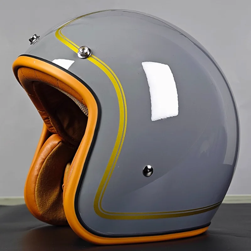 Модный мотоциклетный шлем с открытым лицом 3/4 серого золота и глянцевым покрытием, сертифицированный DOT, идеально подходит для городских гонщиков