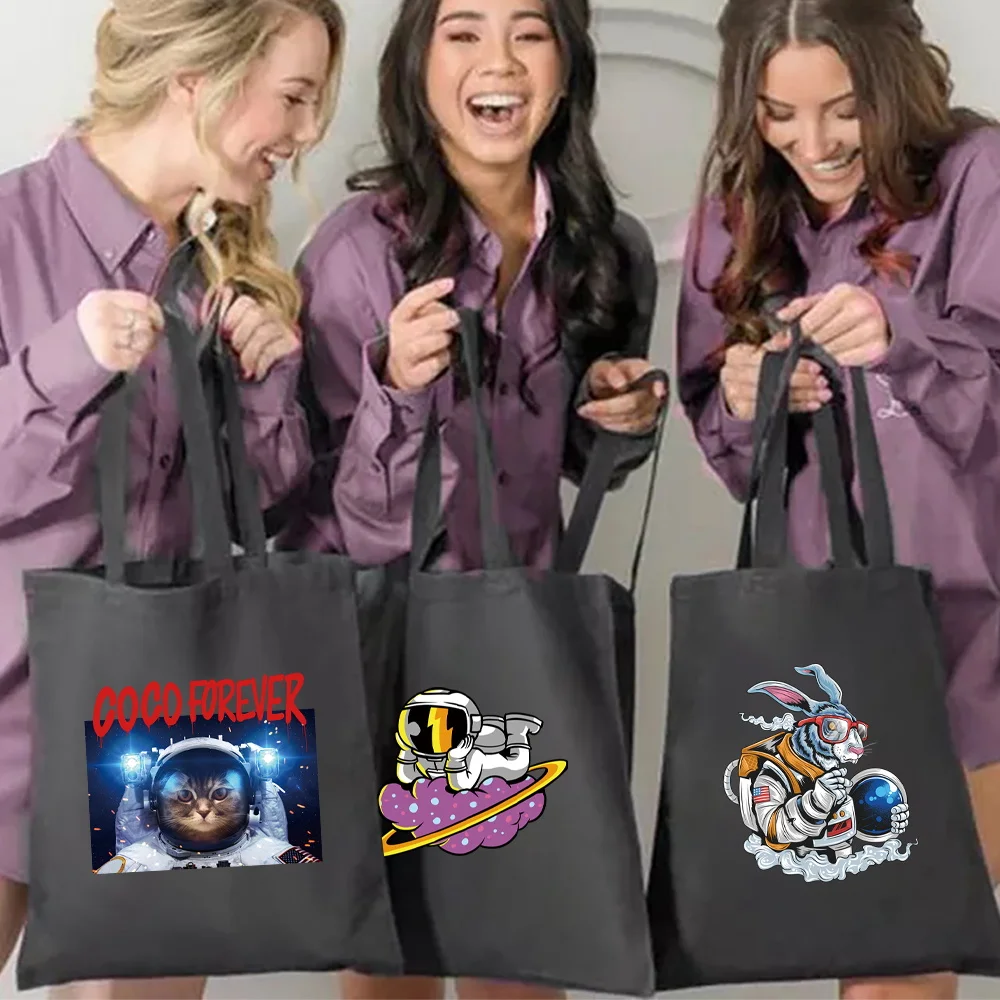 

Shopping Bag Harajuku Fashion Handbag Ecological Canvas Astronaut Printed Shoulder Bag Casual Shopper Reusable Handbag