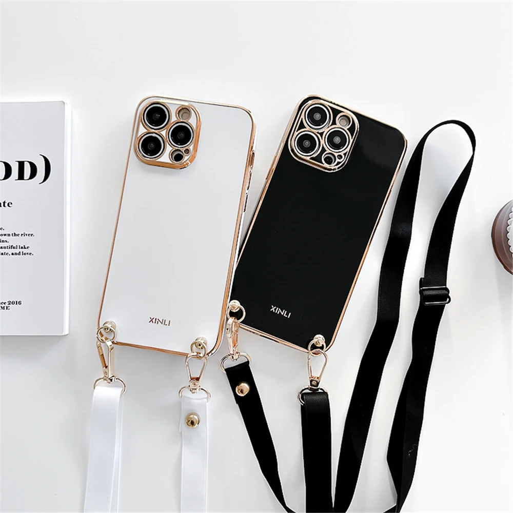 Crossbody Lanyard Plating Phone Case For Xiaomi Mi 12 13 11 Lite 12T 11T Pro POCO X5 Pro M3 M4 X4 X3 Pro 5G Soft Silicone Cover