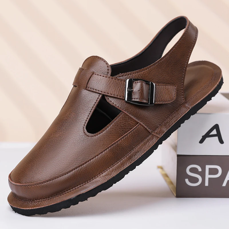 Men Sandals Summer Male Leather Sandals Classic Men Slippers Beach Shoes for Men Comfortable Walking Roman Sandalias Big Size 48