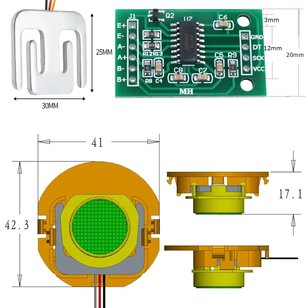 50kg Load Cell 50kg Weighing Sensor Half-bridge Strain Gauge Human Body Scale Weight Sensor for Arduino Pressure Sensor DIY Toys