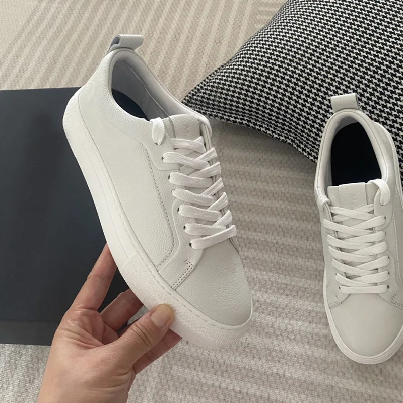 2023 Autumn Women Shoes Fashion Genuine Leather Cowhide Casual Vulcanized Pure White Shoes sneakers for women with free shipping