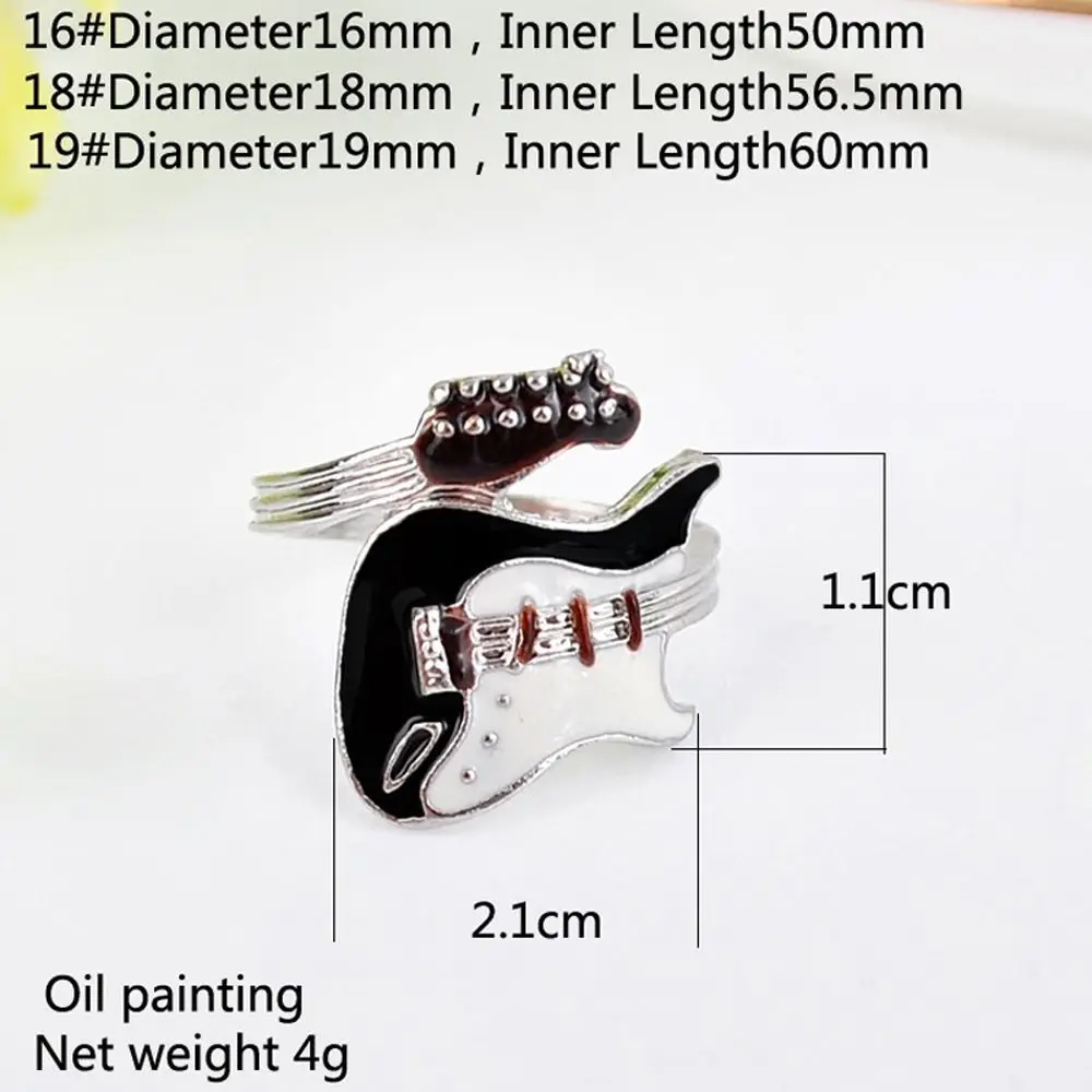 Fashion Lovers' Personality Black White Color Varnish Guitar Women Jewelry Oiled Alloy Ring