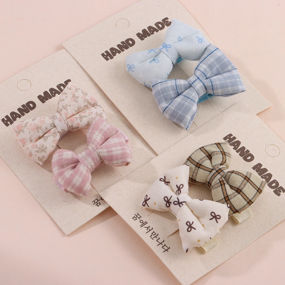 2 stücke Nette Baumwolle Druck Blume Bowknot Haar Clips Für Mädchen Baby Weiche Süße Stoff Grips Barrettes Headwear Haar Zubehör