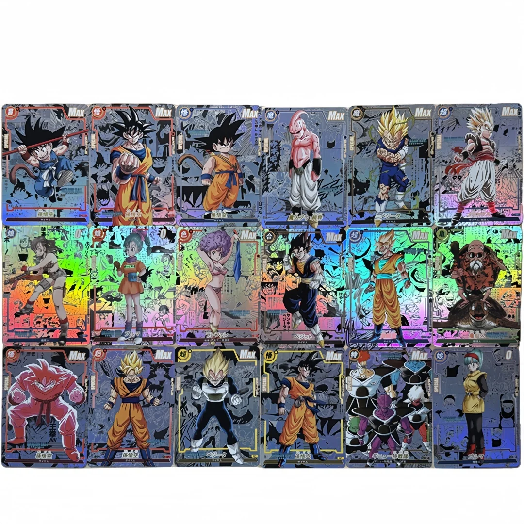 

Набор из 18 коллекционных карт Dragon Ball TCG: Сон Гоку, Вегета IV, Чи-Чи. Аниме-карточки с эффектом Flash Relief. Игровые карты-игрушки. Подарок.